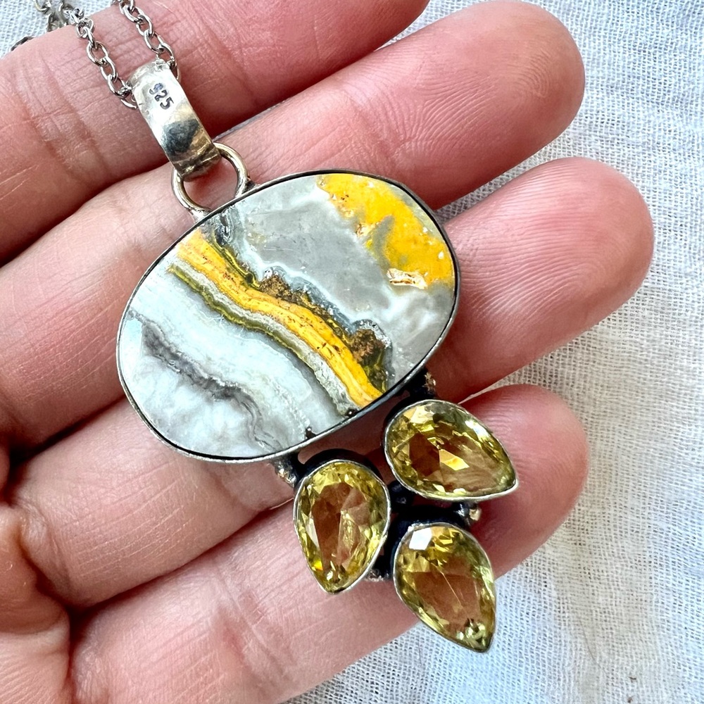 925 Bumble Bee Jasper + Citrine Pendant Necklace